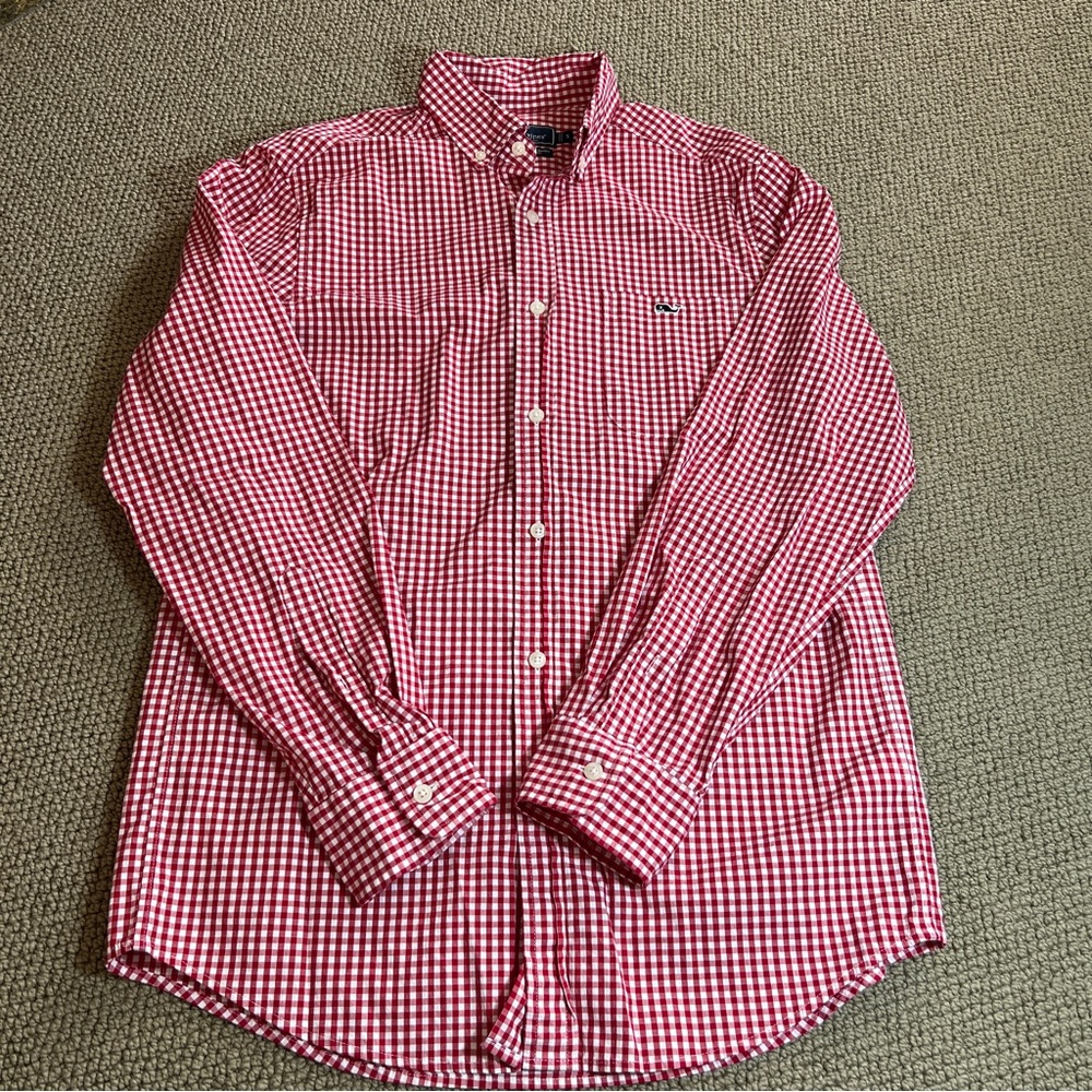 Vineyard Vines Men's Red Checkered Button Down Shirt-small